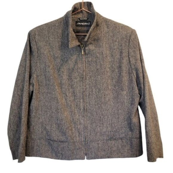 Sandro | 100% Pure Wool Tweed Full Zip Jacket Gray - Picture 1 of 5